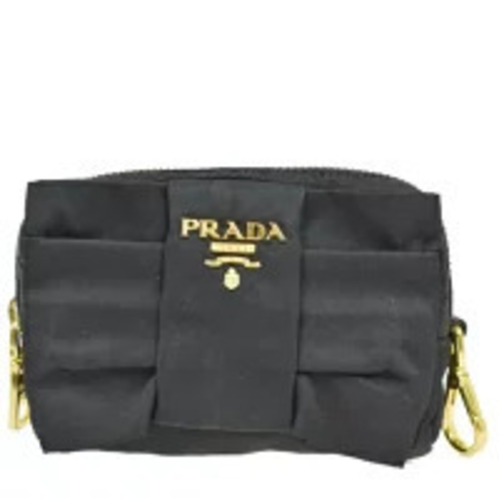 Prada Cosmetic Pouch Clutch Makeup Bag Ribbon Black